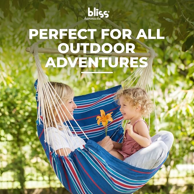 Bliss Hammocks WM-412F_2 | Hammock Chair with Collapsible Push-Pin Spreader Bar | Polyester | Multi Color Patriotic Stripe - Image 2