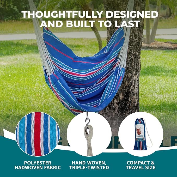 Bliss Hammocks WM-412F_2 | Hammock Chair with Collapsible Push-Pin Spreader Bar | Polyester | Multi Color Patriotic Stripe - Image 4