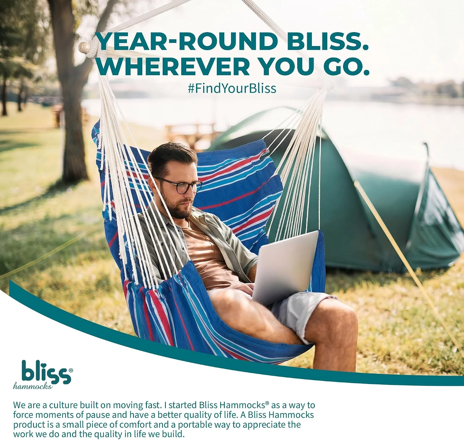 Bliss Hammocks WM-412F_2 | Hammock Chair with Collapsible Push-Pin Spreader Bar | Polyester | Multi Color Patriotic Stripe - Image 7