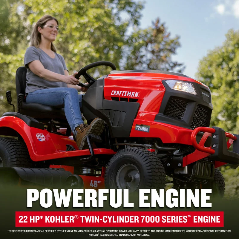 CRAFTSMAN T2400K | In-Store Exclusive | 46in 22HP TURN TIGHT Gas Riding Lawn Mower | KOHLER Twin-Cylinder 7000 Series Engine | Hydrostatic Transmission (Open Box) - Image 3