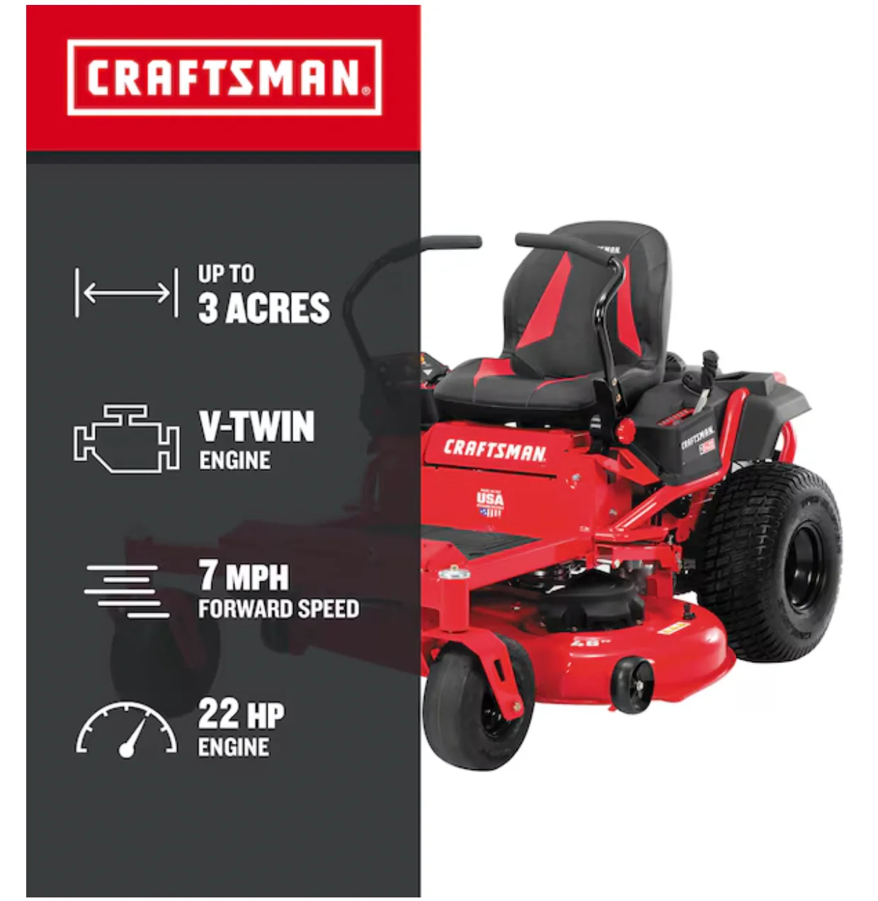 CRAFTSMAN Z5400 | 46in 22HP Zero-Turn Riding Mower | 22 HP Kohler Engine | Hydrostatic Transmission | High-Back Seat (17ARFACT093) - Image 3