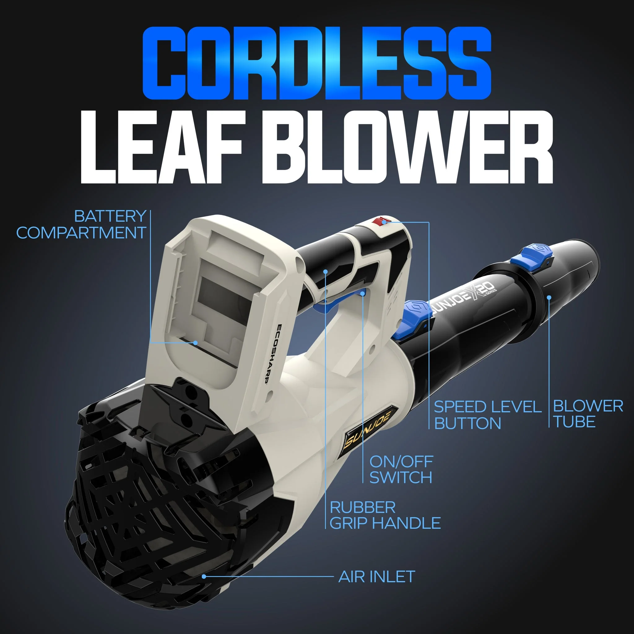 Restored Sun Joe 20V Cordless Multi-Purpose Blower | 400 CFM | W/ 4000 mAh Battery (4.0-Amp) + Charger (Refurbished) - Image 9