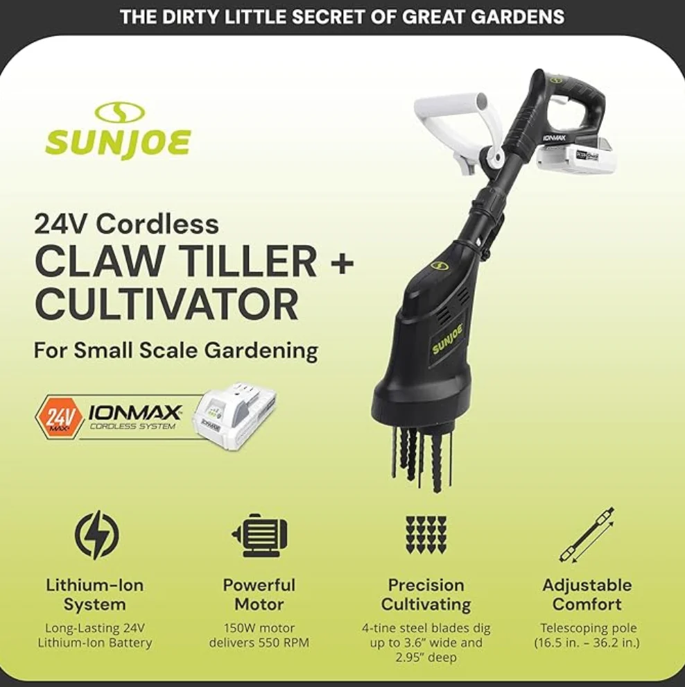 Restored Sun Joe 24V 24V-CTLR-LTE | 2-in-1 Hand Held & Long Handle Tiller Cultivator (Refurbished) - Image 3