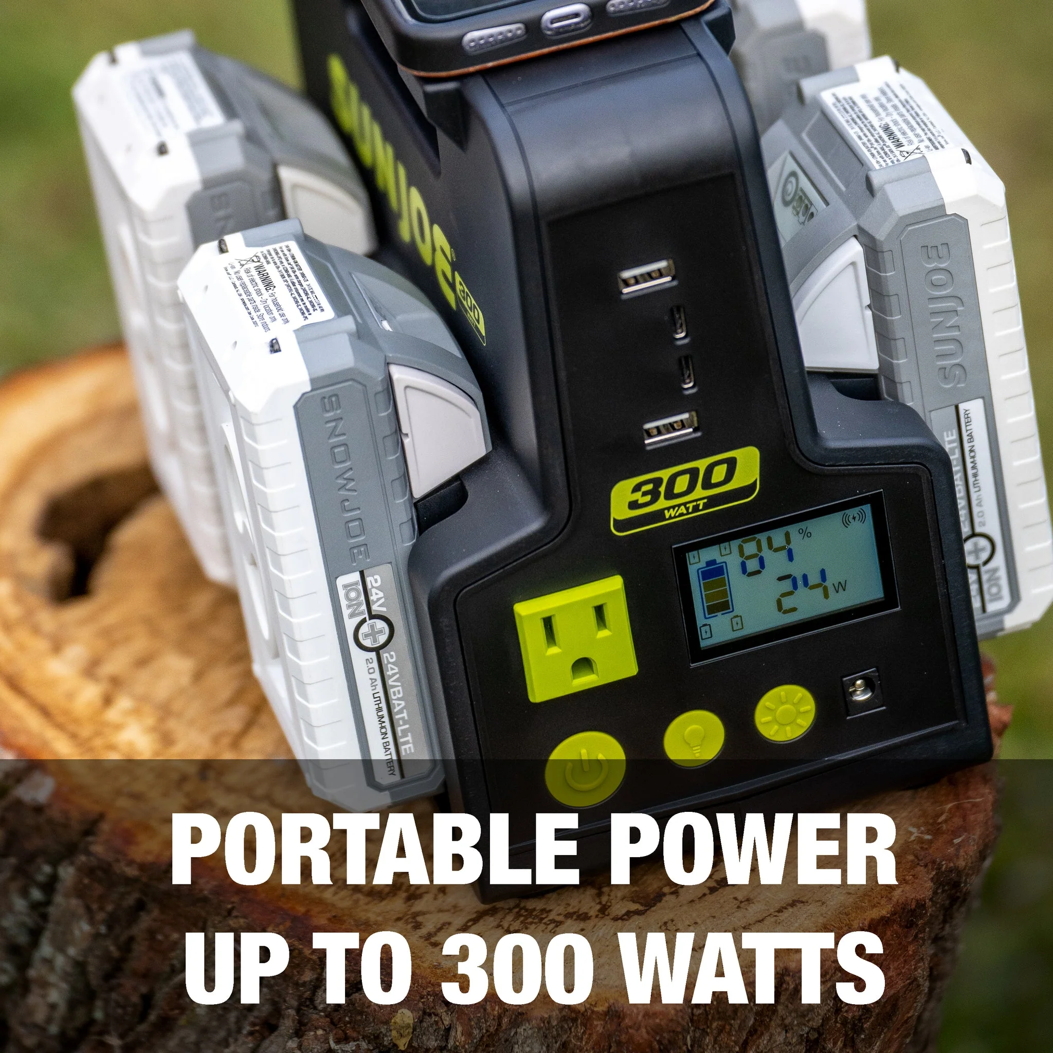 Restored Sun Joe 24V-300WI-2AMP-KIT 24-Volt Cordless Powered Inverter Generator Power Station | W/ 2 x 4.0-Ah Batteries (Refurbished) - Image 6