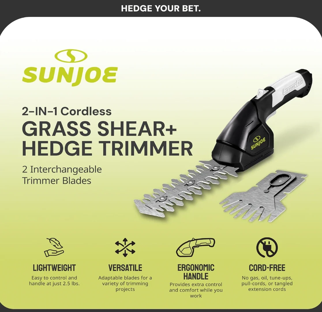Restored Sun Joe HJ604C 7.2-Volt 2-in-1 1250-RPM Cordless Grass Shear / Shrubber Handheld Trimmer, Rechargeable On-board Lithium-Ion Battery and Charger Included (Refurbished) - Image 16