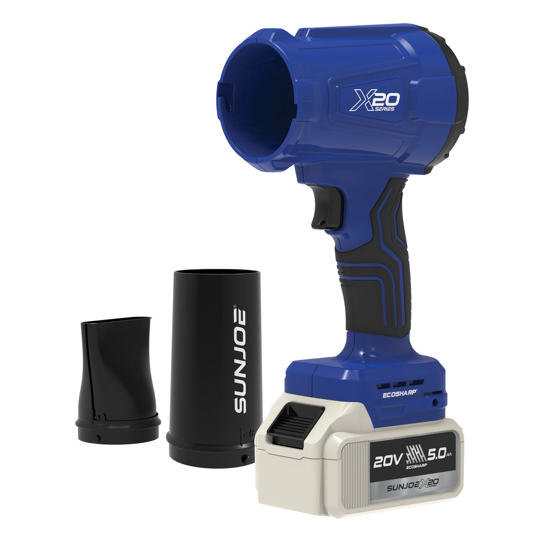 Sun Joe 20-Volt Cordless X20 Handheld Turbo Blower | 2 Nozzles | 5.0-Ah Battery + Charger | Blue (Refurbished) | In-Store Exclusive - Image 3